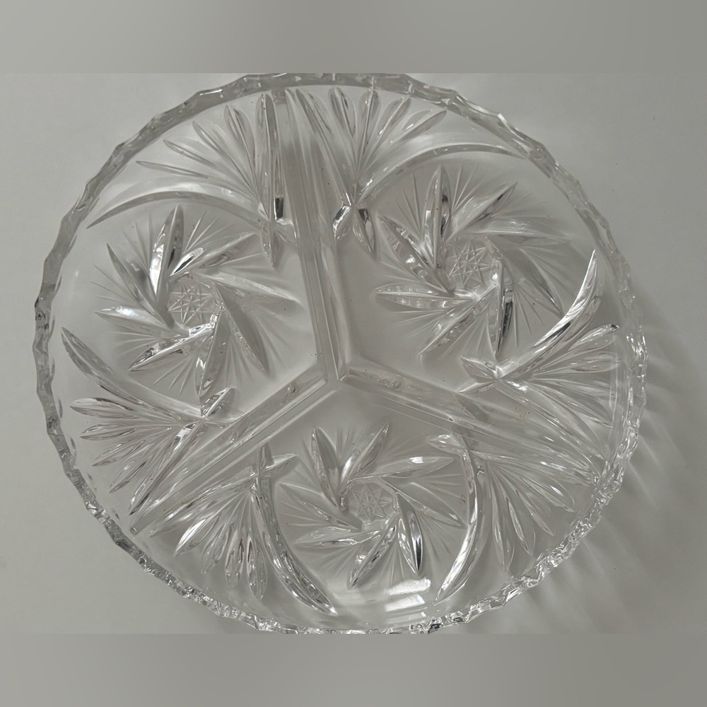 Vintage American cut crystal pinwheel relish dish